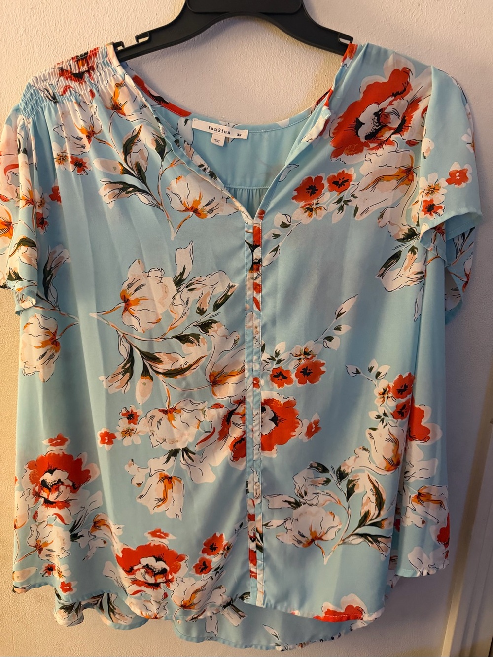fun 2 fun Light Blue Floral Button-Front Blouse with Orange & White Flowers